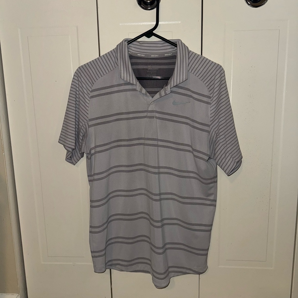 Nike Men's Gray Striped Polo Shirt Zonal Cooling Tiger Woods